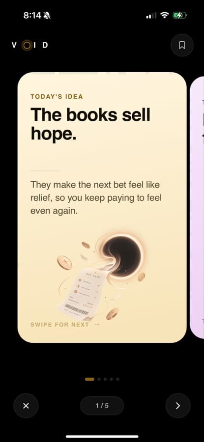 Today’s idea: The books sell hope, a swipeable Learn card